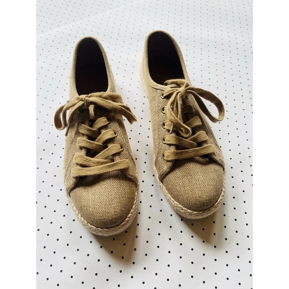 Tommy Bahama Tan Canvas Espadrille Lace-Up Sneakers